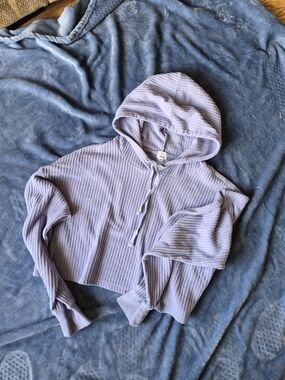 Garage Lilac Cropped Waffle Knit Hoodie